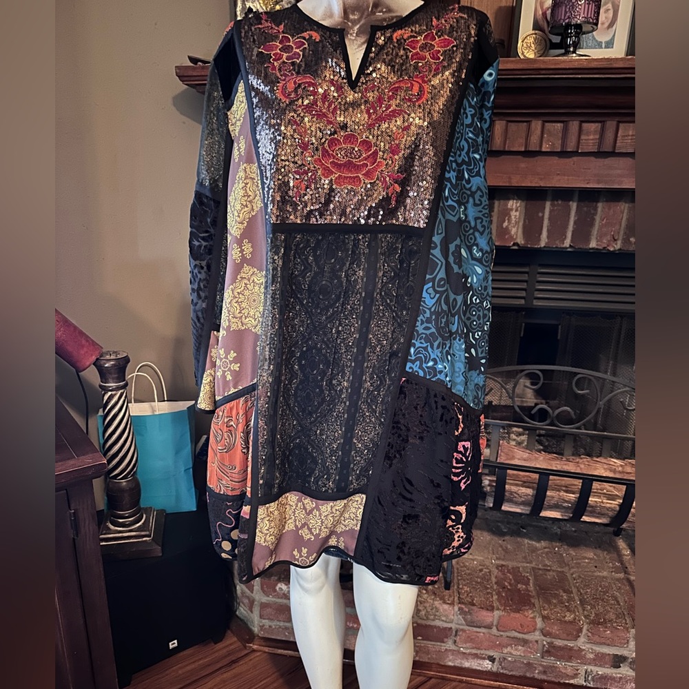 Beautiful patchwork dress with sequined top.